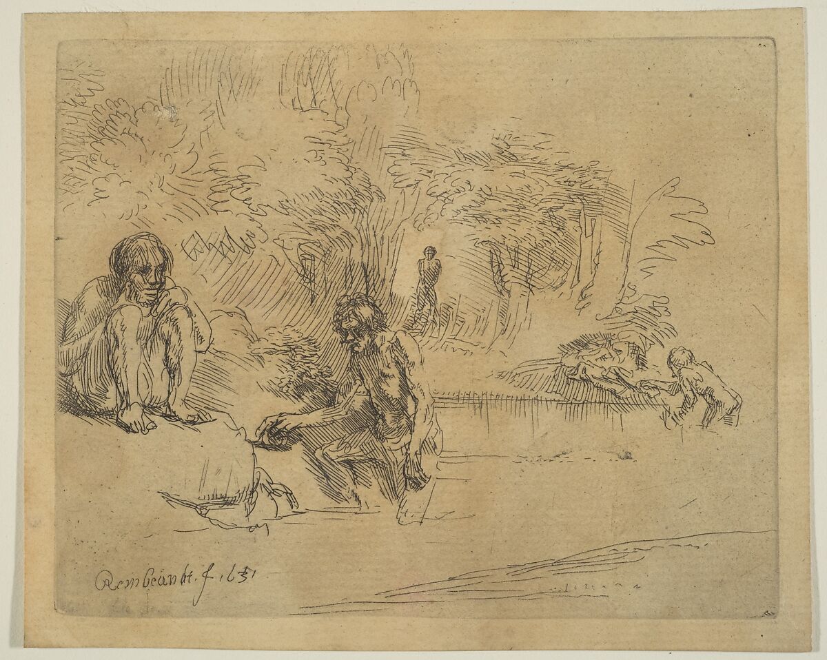 The Bathers, After Rembrandt (Rembrandt van Rijn) (Dutch, Leiden 1606–1669 Amsterdam), Etching; third of three states 