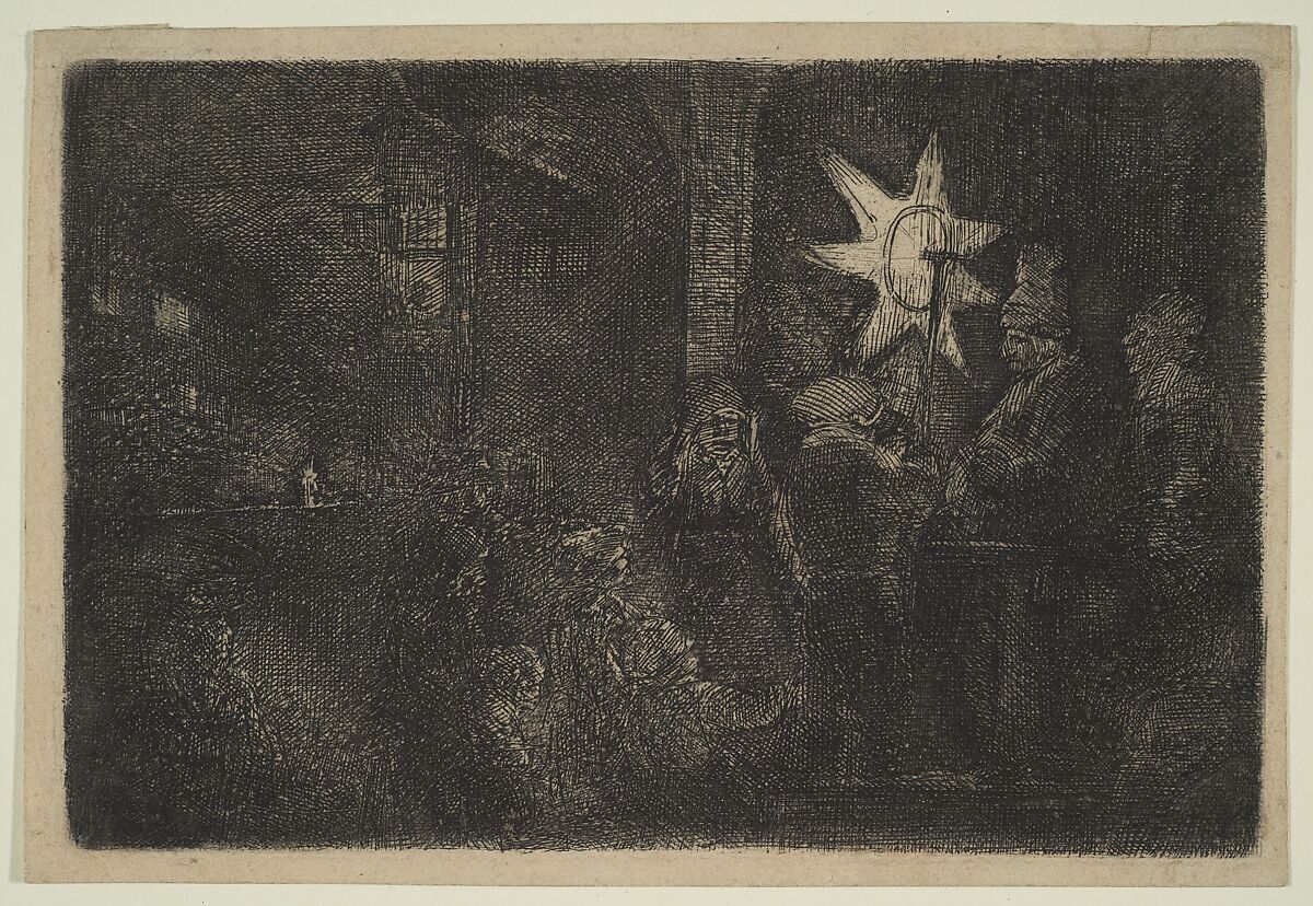 The Star of Kings: A Night Piece, Rembrandt (Rembrandt van Rijn) (Dutch, Leiden 1606–1669 Amsterdam), Etching and drypoint 