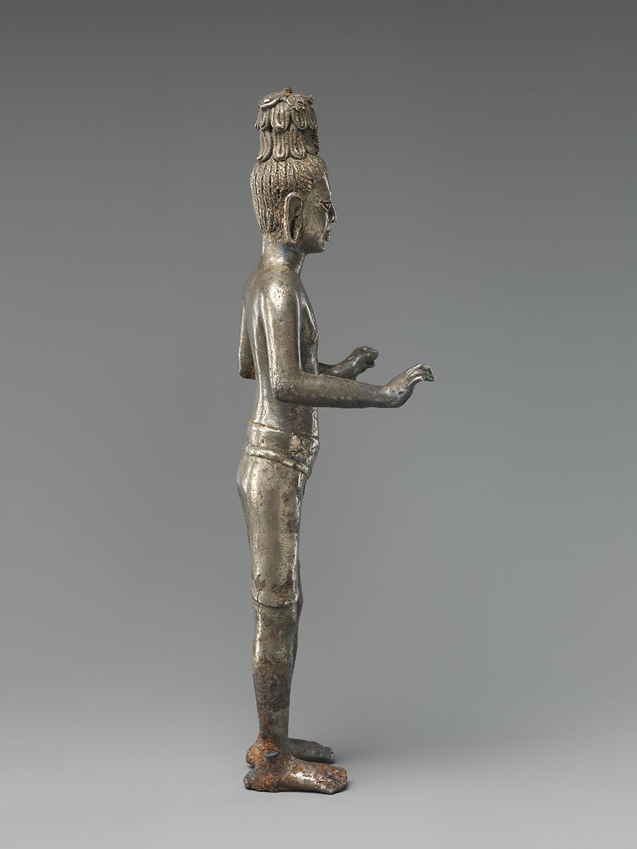 Standing Bodhisattva Maitreya, the Buddha of the Future, Bronze with high tin content, or silver alloy, Northeast Thailand