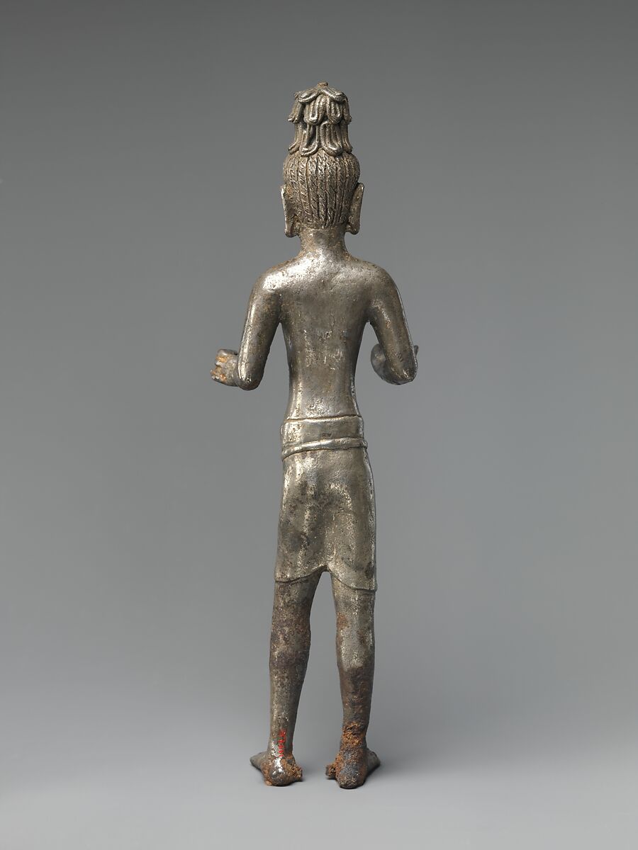 Standing Bodhisattva Maitreya, the Buddha of the Future, Bronze with high tin content, or silver alloy, Northeast Thailand