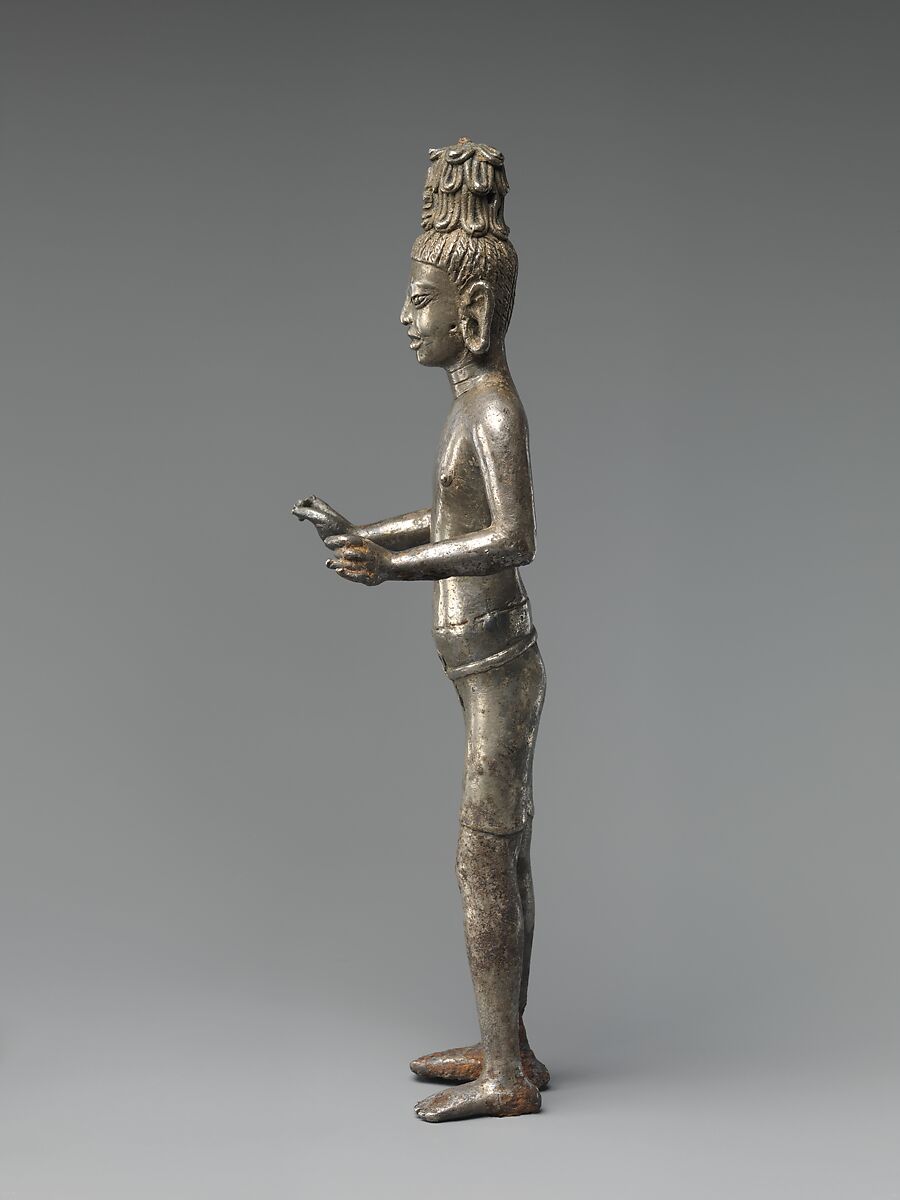 Standing Bodhisattva Maitreya, the Buddha of the Future, Bronze with high tin content, or silver alloy, Northeast Thailand