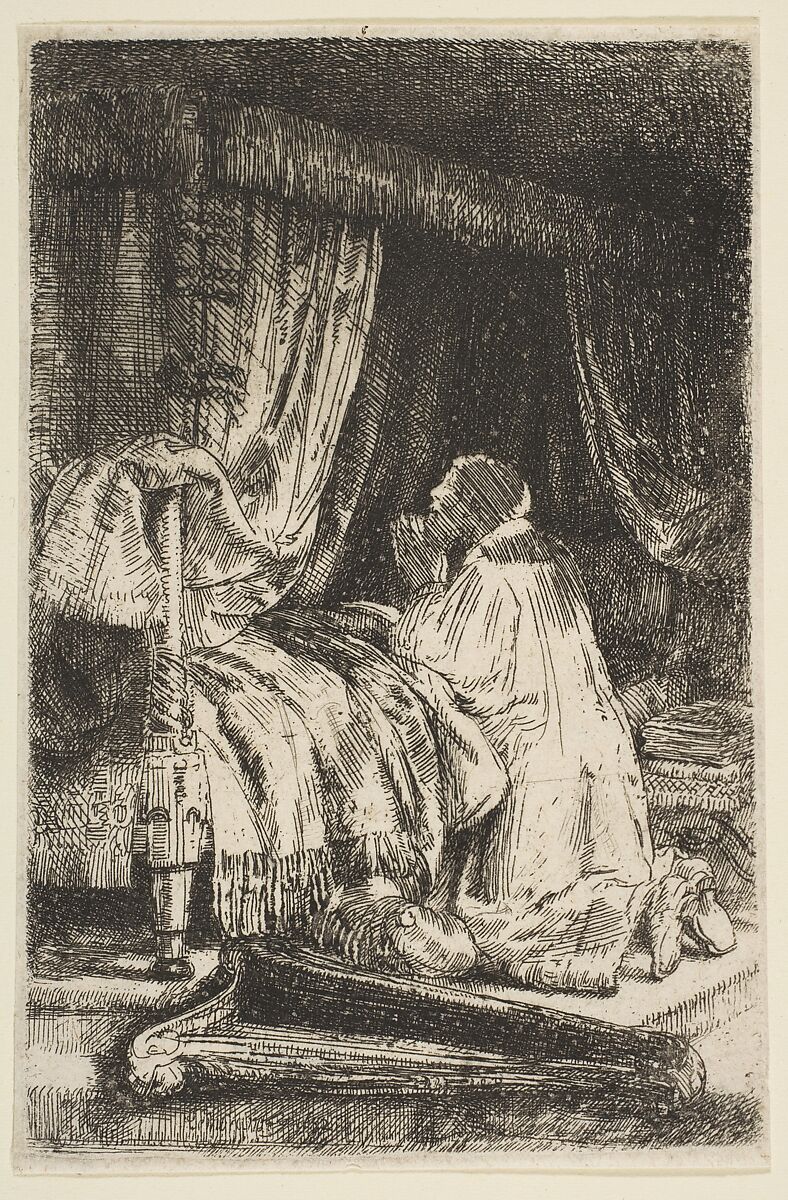 David in Prayer, Rembrandt (Rembrandt van Rijn) (Dutch, Leiden 1606–1669 Amsterdam), Etching and drypoint 