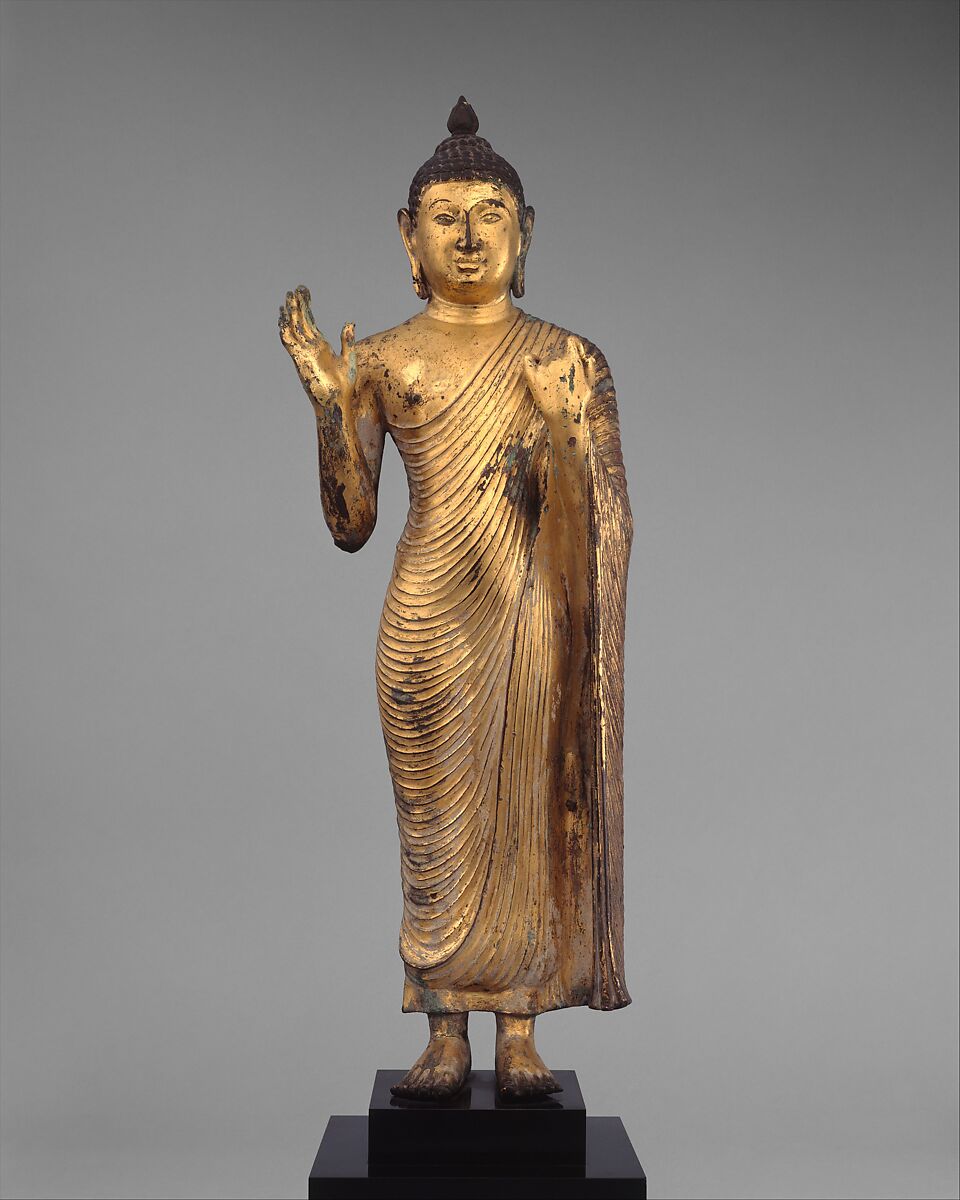 Buddha Offering Protection, Copper alloy with gilding, Sri Lanka, central plateau 