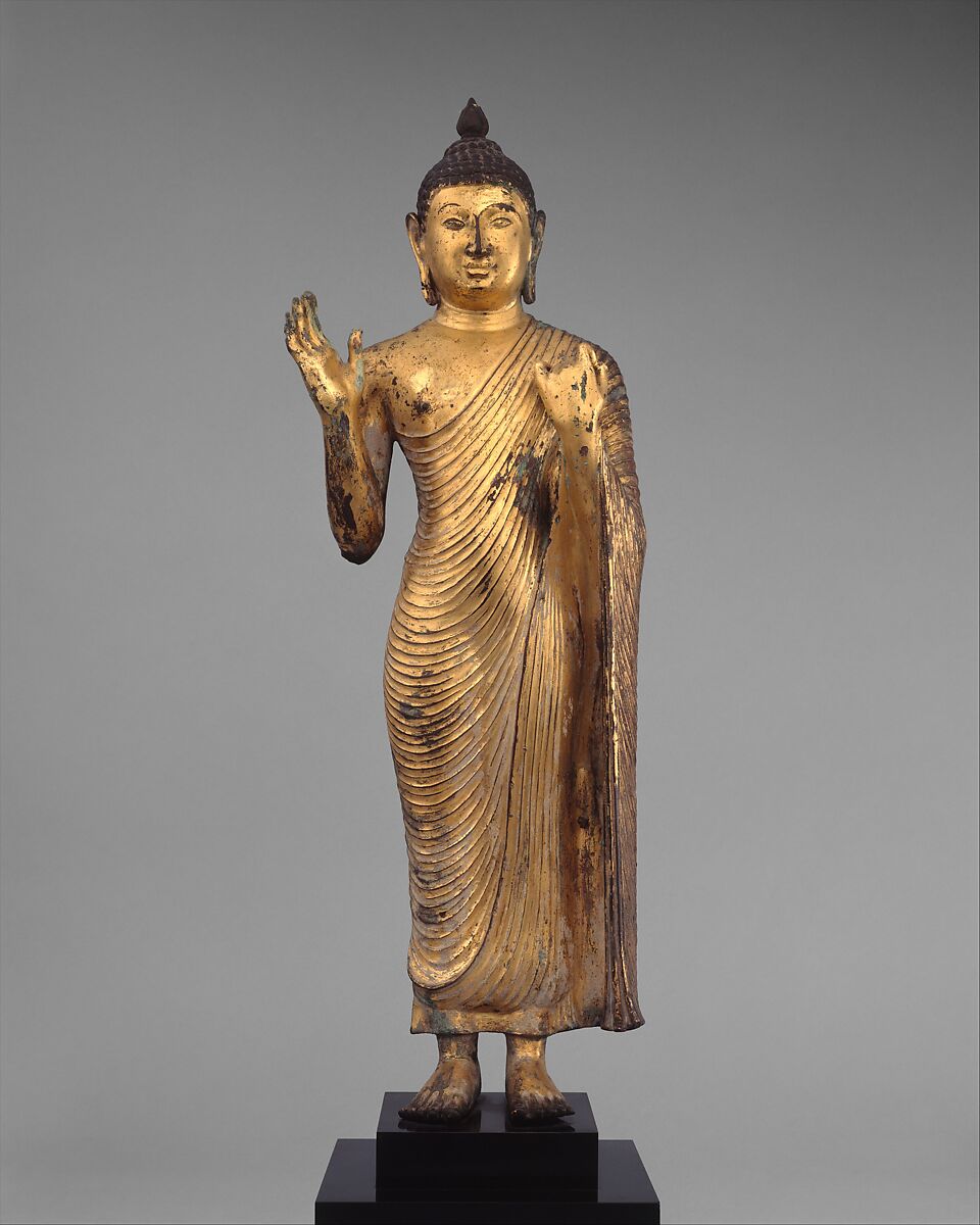 Buddha Offering Protection, Copper alloy with gilding, Sri Lanka, central plateau