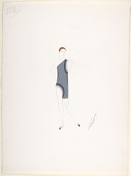 Design for Lingerie in Gray with Shaded Black to White Ruffling for "Manhattan Mary," Majestic Theater, New York, Erté (Romain de Tirtoff) (French (born Russia), St. Petersburg 1892–1990 Paris) 