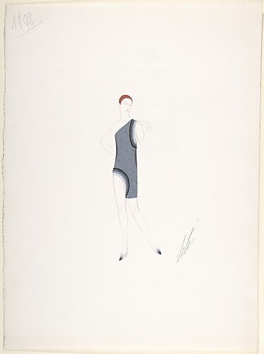 Erté (Romain de Tirtoff) | Design for Black Dress with Gold Heart ...