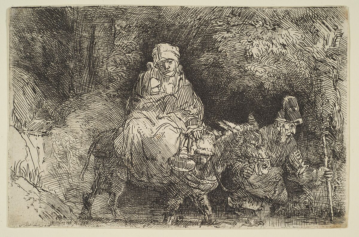 The Flight into Egypt: Crossing a Brook, Rembrandt (Rembrandt van Rijn) (Dutch, Leiden 1606–1669 Amsterdam), Etching, engraving and drypoint 