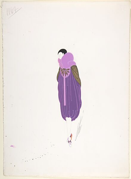 Design for a Purple Coat with Harem Skirt and Lavender Fur Trim for "Manhattan Mary," Majestic Theater, New York, Erté (Romain de Tirtoff) (French (born Russia), St. Petersburg 1892–1990 Paris) 