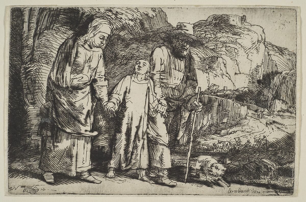 Christ Returning from the Temple with His Parents, Rembrandt (Rembrandt van Rijn) (Dutch, Leiden 1606–1669 Amsterdam), Etching and drypoint 