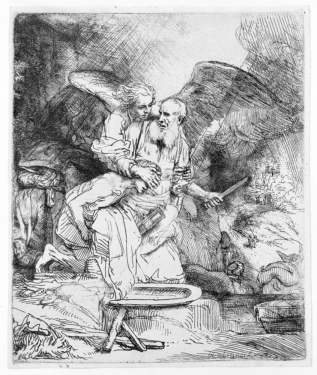 Abraham's Sacrifice, Rembrandt (Rembrandt van Rijn) (Dutch, Leiden 1606–1669 Amsterdam), Etching and drypoint