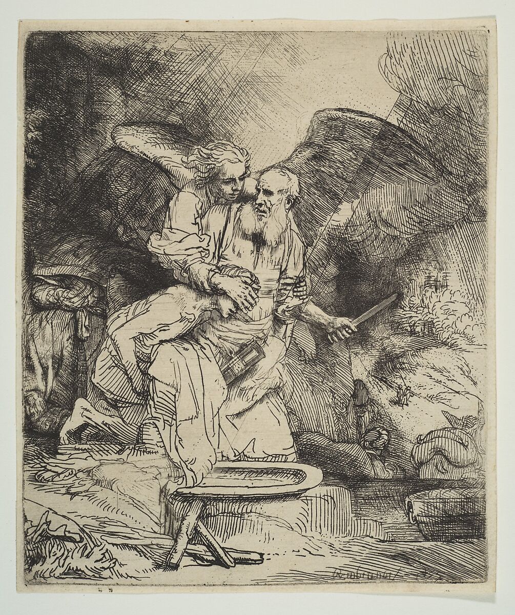 Abraham's Sacrifice, Rembrandt (Rembrandt van Rijn) (Dutch, Leiden 1606–1669 Amsterdam), Etching and drypoint 