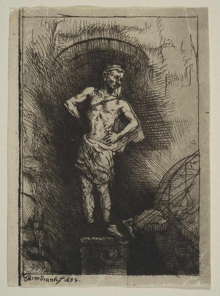 The Image Seen by Nebuchadnezzar, Rembrandt (Rembrandt van Rijn) (Dutch, Leiden 1606–1669 Amsterdam), Etching, burin, and drypoint; third of five states 