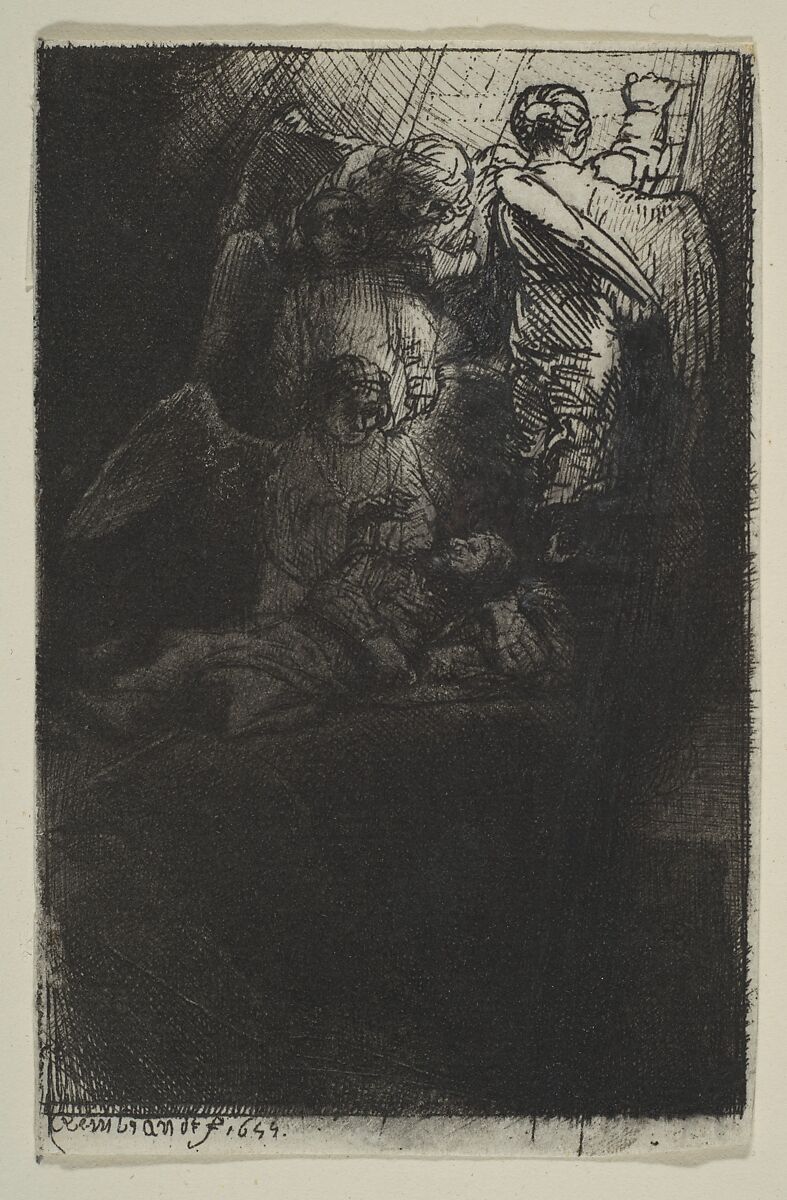 Jacob's Ladder, Rembrandt (Rembrandt van Rijn) (Dutch, Leiden 1606–1669 Amsterdam), Etching, burin, and drypoint; first of four states 