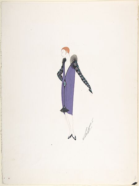 Design for Metallic Blue Evening Dress with Green and White Beads for "Manhattan Mary," Majestic Theater, New York, Erté (Romain de Tirtoff) (French (born Russia), St. Petersburg 1892–1990 Paris) 