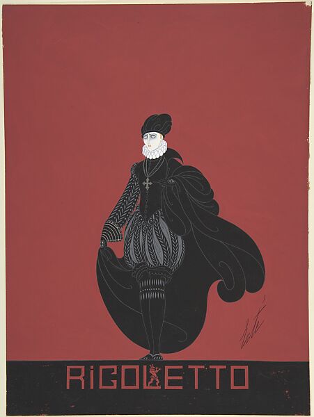 Design for Black Breaches, Cap and Cape for Ganna Walska in "Rigoletto" by the Chicago Opera Company, Erté (Romain de Tirtoff) (French (born Russia), St. Petersburg 1892–1990 Paris) 