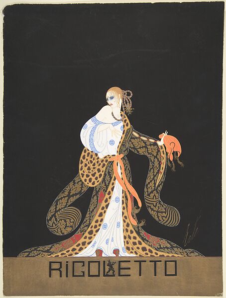 Design for Blue and White Dress and Leopard-lined Robe for Ganna Walska in "Rogoletto" the by the Chicago Opera Company, Erté (Romain de Tirtoff) (French (born Russia), St. Petersburg 1892–1990 Paris) 