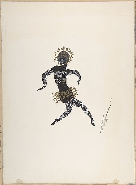 Costume Design Ornamented with Gold Baubles and Beads for "Ballet Africain," George White's Scandals, New York, Erté (Romain de Tirtoff) (French (born Russia), St. Petersburg 1892–1990 Paris), Gouache and metallic paint 