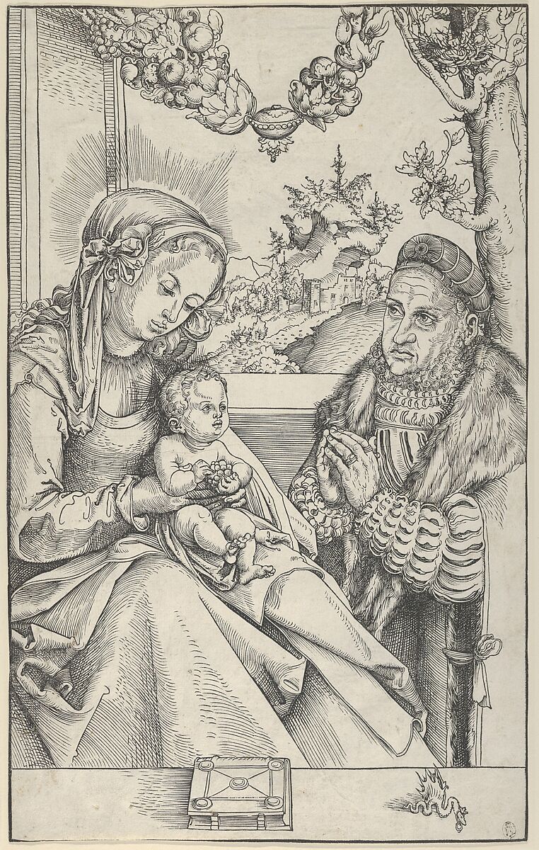 Frederick the Wise in Prayer before the Virgin and Child, Lucas Cranach the Elder (German, Kronach 1472–1553 Weimar), Woodcut 