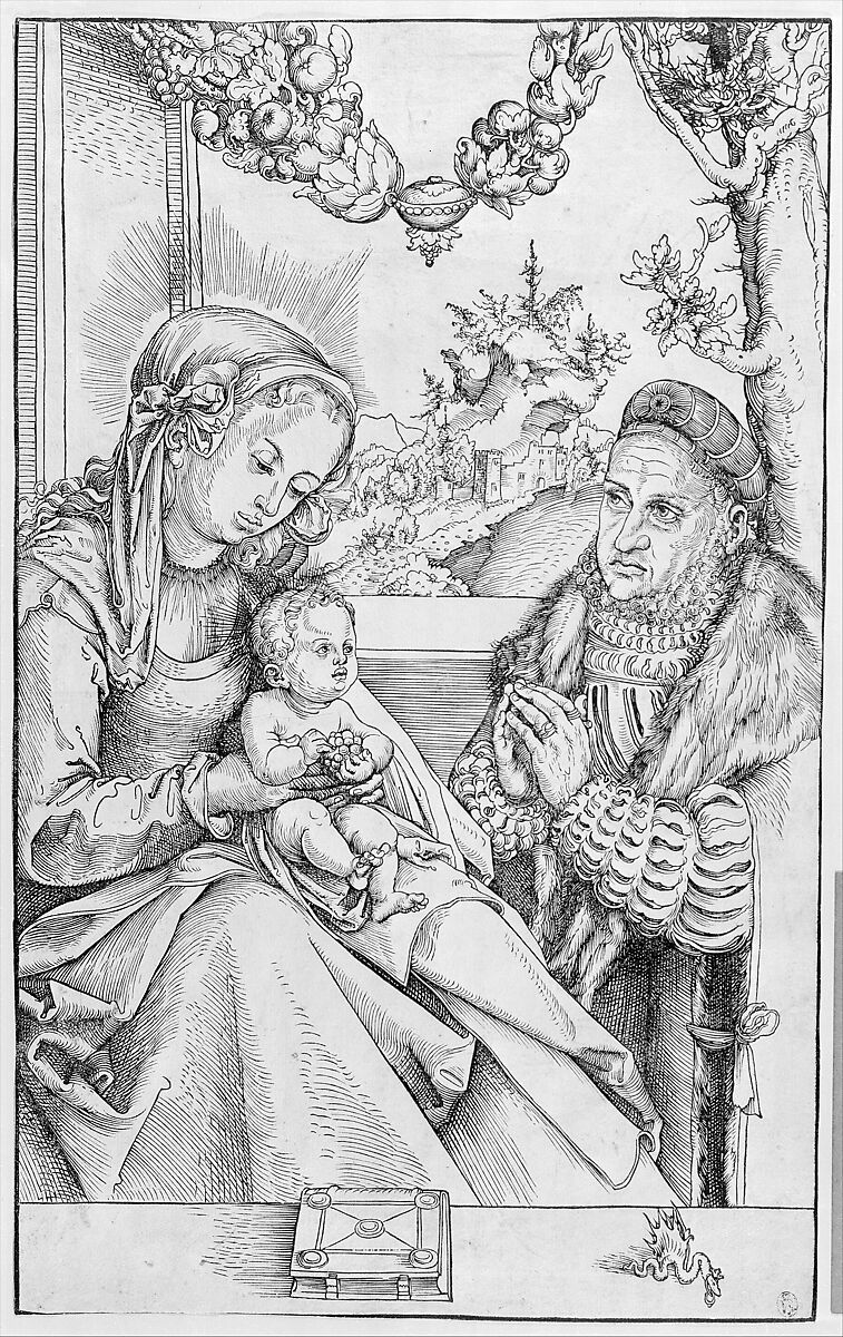 Frederick the Wise in Prayer before the Virgin and Child, Lucas Cranach the Elder (German, Kronach 1472–1553 Weimar), Woodcut