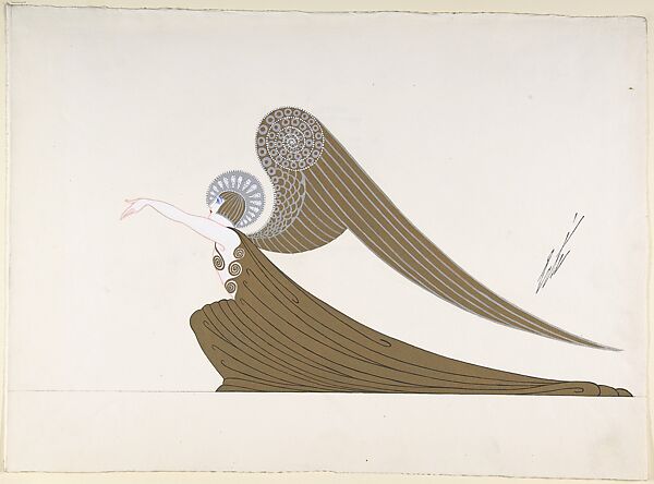 "Ange Harpiste, " Costume Design for "The Blues," George White's Scandals, New York, Erté (Romain de Tirtoff) (French (born Russia), St. Petersburg 1892–1990 Paris), Gouache and metallic paint 