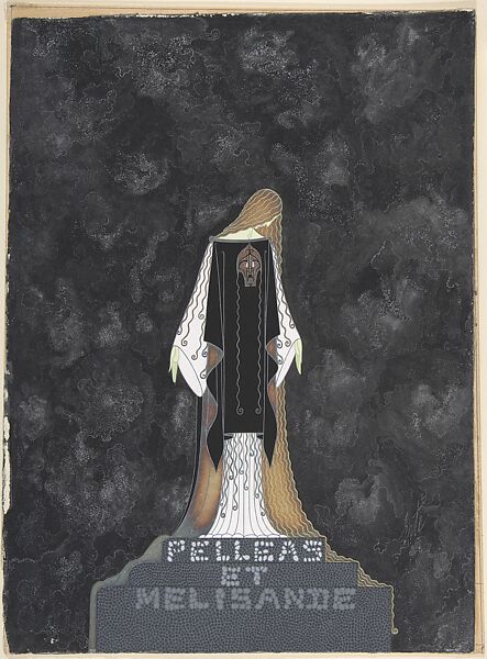 Costume and Tragic Mask Design for "Pelleas et Melisande," Metropolitan Opera, New York, Erté (Romain de Tirtoff) (French (born Russia), St. Petersburg 1892–1990 Paris), Gouache and metallic paint 