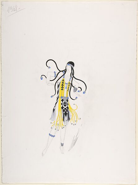 "Squaw," Costume Design for "Indian Dagger Dance," George White's Scandals, New York, 1928, Erté (Romain de Tirtoff) (French (born Russia), St. Petersburg 1892–1990 Paris), Gouache and metallic paint 