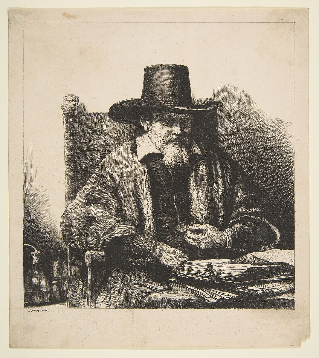 Arnold Tholinx, Inspector (reverse copy), After Rembrandt (Rembrandt van Rijn) (Dutch, Leiden 1606–1669 Amsterdam), Etching 