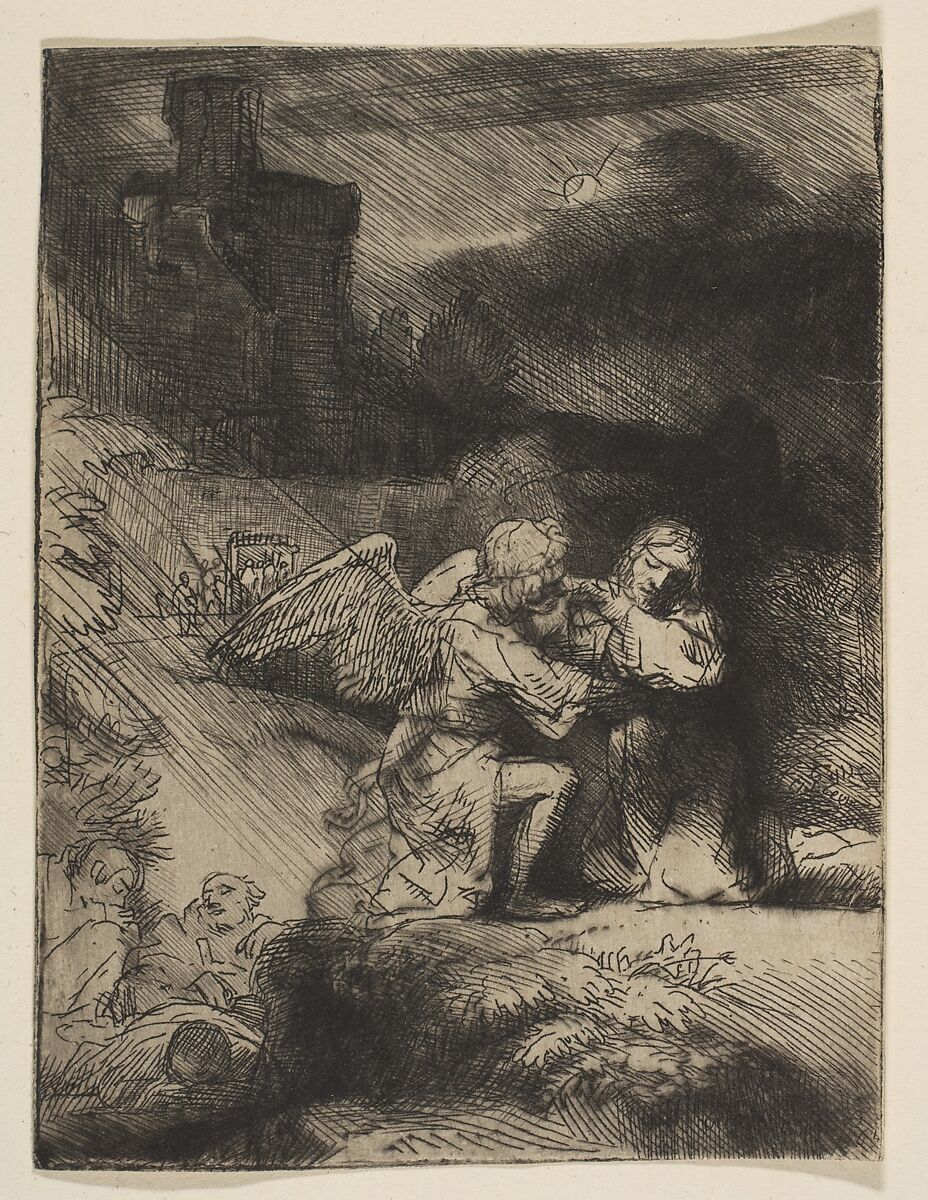 The Agony in the Garden, Rembrandt (Rembrandt van Rijn)  Dutch, Etching and drypoint, some plate tone; first of three states