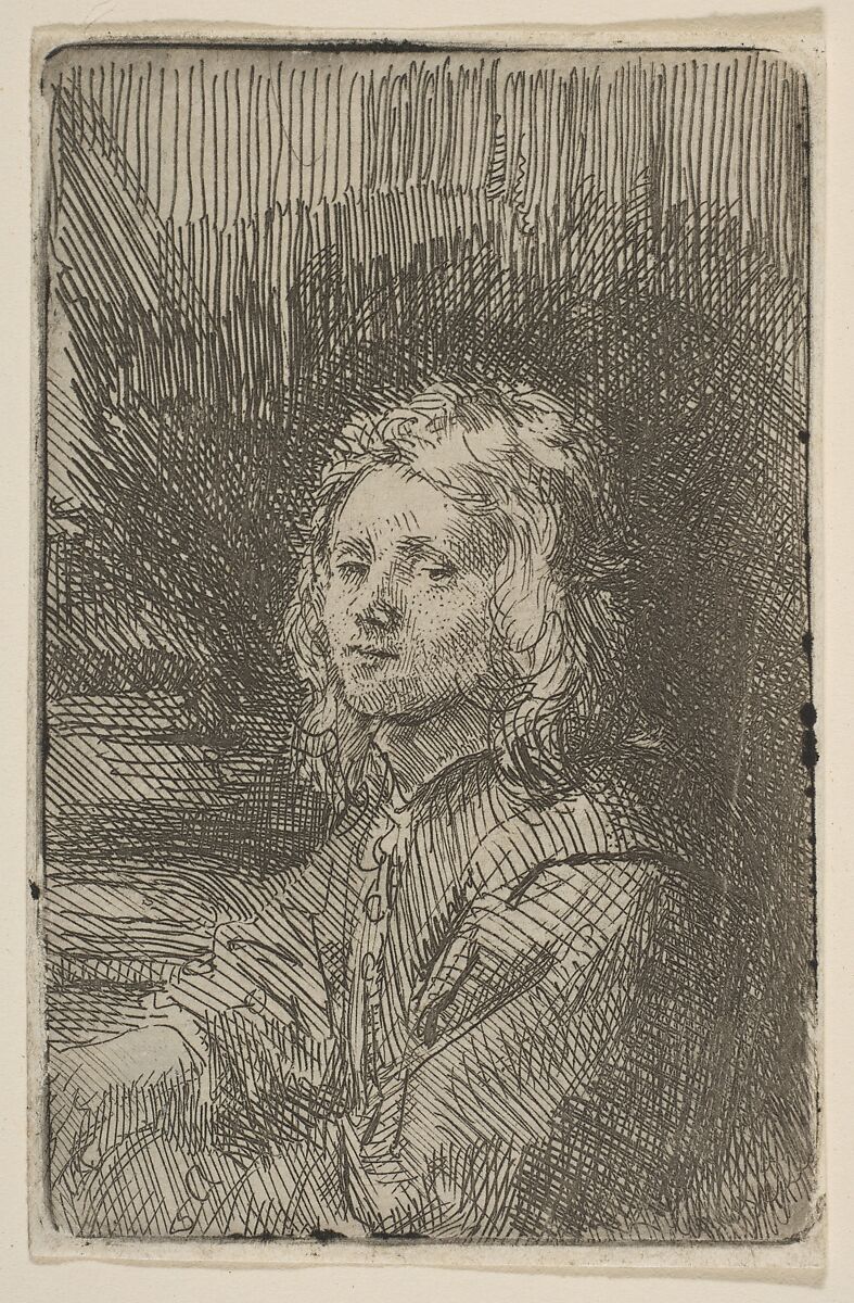 Young Man, Half-Length, Workshop of Rembrandt (Rembrandt van Rijn) (Dutch, Leiden 1606–1669 Amsterdam), Etching 