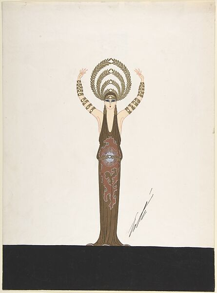 "Le Gloire" Gold Costume Design with Olive Branch Headdress and Armlets for "L'Or," Ziegfield Follies, Erté (Romain de Tirtoff) (French (born Russia), St. Petersburg 1892–1990 Paris) 