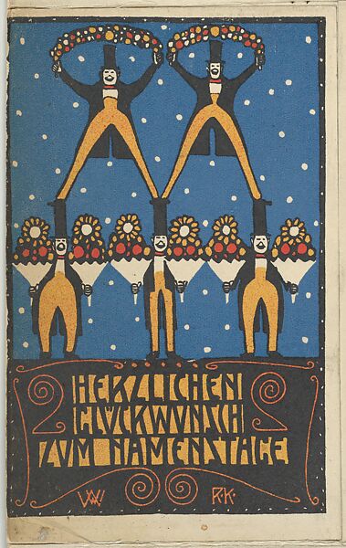 Congratulations on Your Name Day (Herzlichen Glückwunsch zum Namenstage), Rudolf Kalvach (Austrian, Vienna 1883–1932 Kosmanos), Color lithograph 