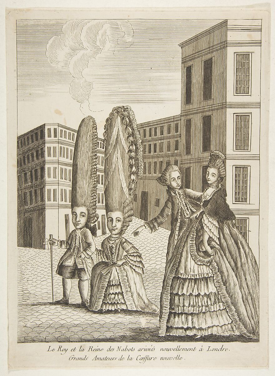 Le Roy et la Reine des Nabots arrivés nouvellement à Londre. Grands amateurs de la coeffure nouvelle, Anonymous, French, 18th century, Etching 