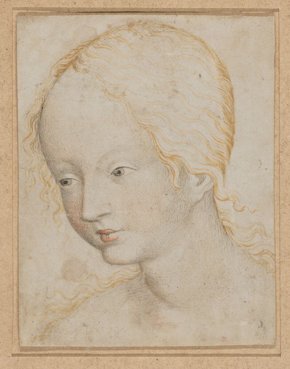 Head of a Woman, Anonymous, Bohemian, 15th century, Watercolor on vellum 