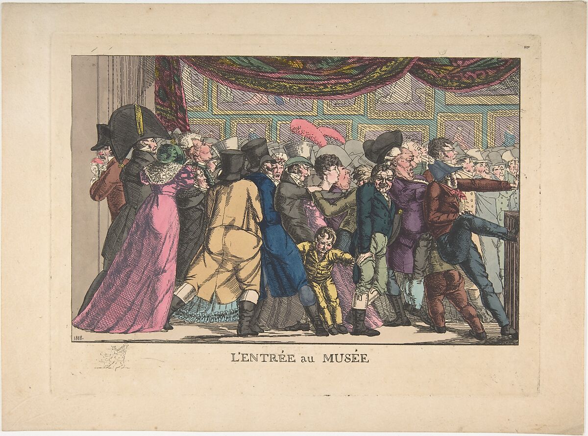L'Entrée au Musée, Anonymous, French, 19th century, Hand-colored etching 