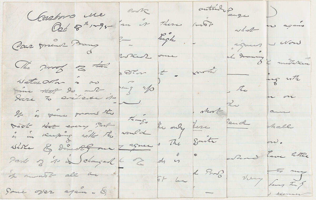 Autograph Letter to Louis Prang, Discussing lithograph of "The Eastern Shore", Winslow Homer (American, Boston, Massachusetts 1836–1910 Prouts Neck, Maine), Pen and ink and graphite 