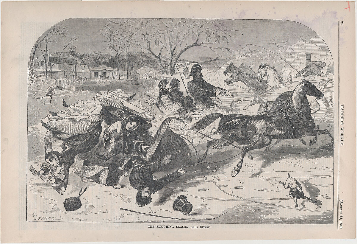 The Sleighing Season – The Upset (from "Harper's Weekly," Vol. IV), After Winslow Homer (American, Boston, Massachusetts 1836–1910 Prouts Neck, Maine), Wood engraving 