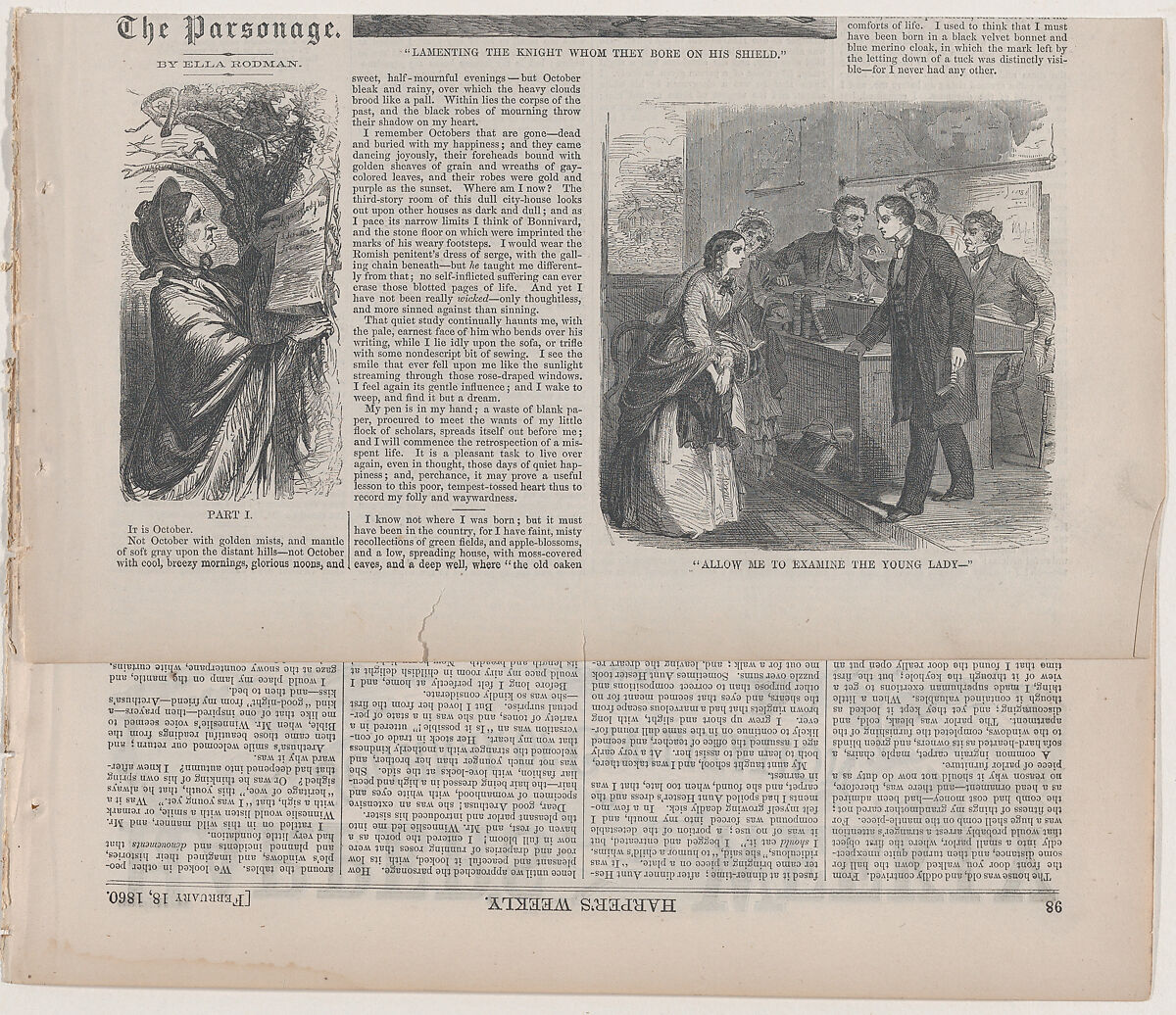 "Allow Me to Examine the Young Lady" (from "The Mistress of the Parsonage," in "Harper's Weekly"), After Winslow Homer (American, Boston, Massachusetts 1836–1910 Prouts Neck, Maine), Wood engraving 