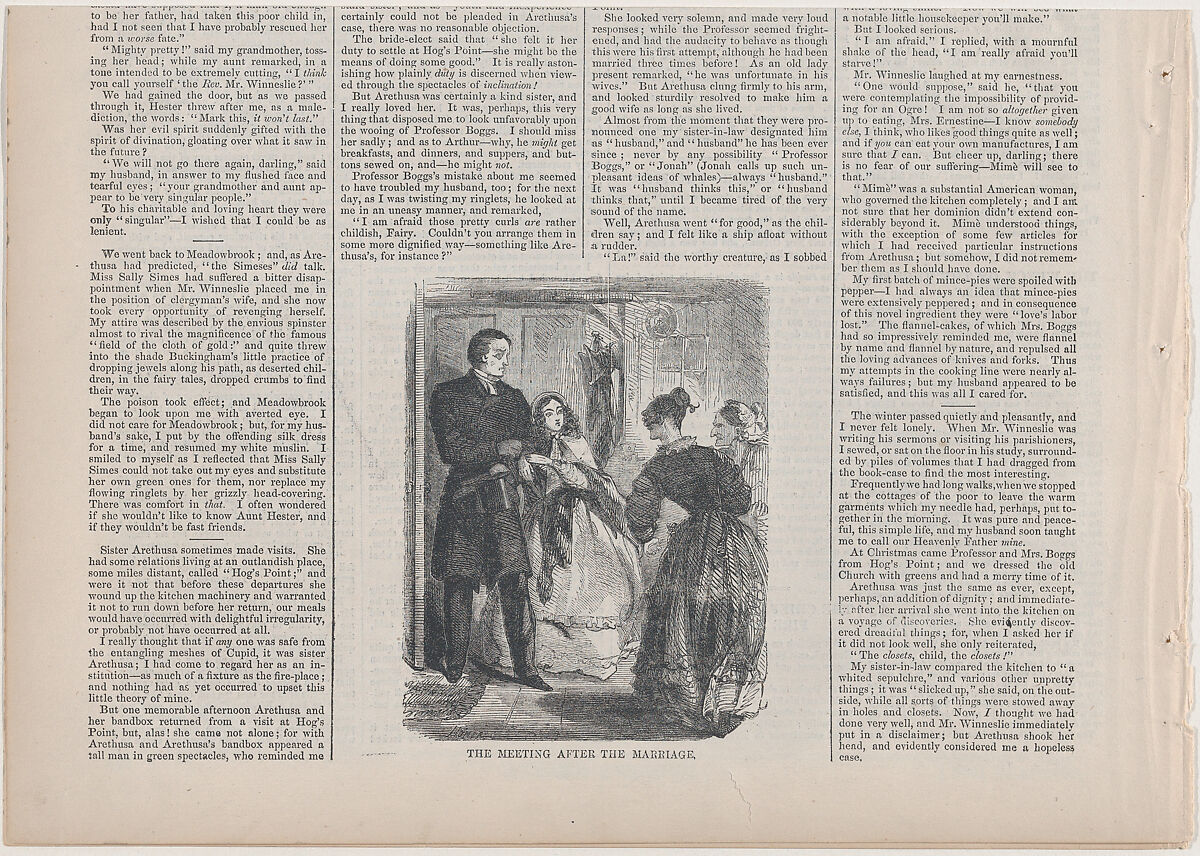 The Meeting After the Marriage (from "The Mistress of the Parsonage," in "Harper's Weekly"), After Winslow Homer (American, Boston, Massachusetts 1836–1910 Prouts Neck, Maine), Wood engraving 