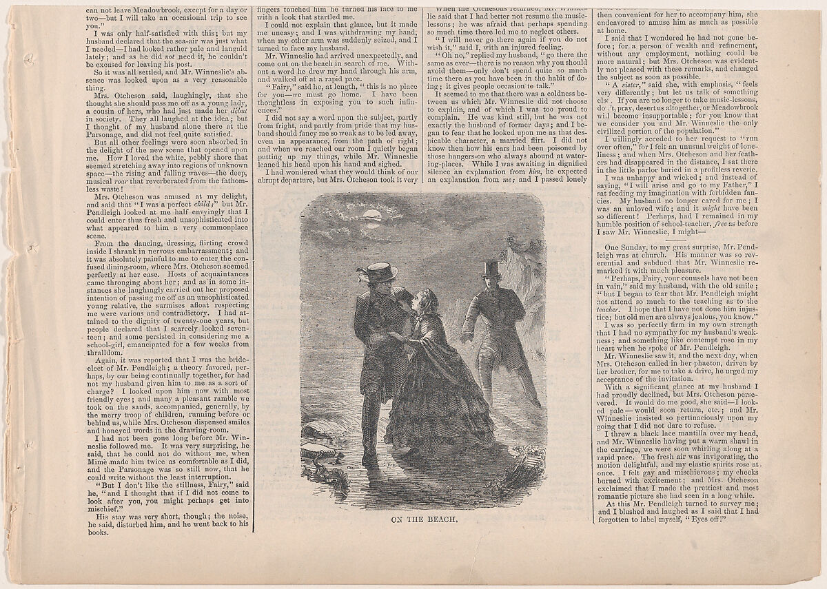 On the Beach (from "The Mistress of the Parsonage," in "Harper's Weekly"), After Winslow Homer (American, Boston, Massachusetts 1836–1910 Prouts Neck, Maine), Wood engraving 