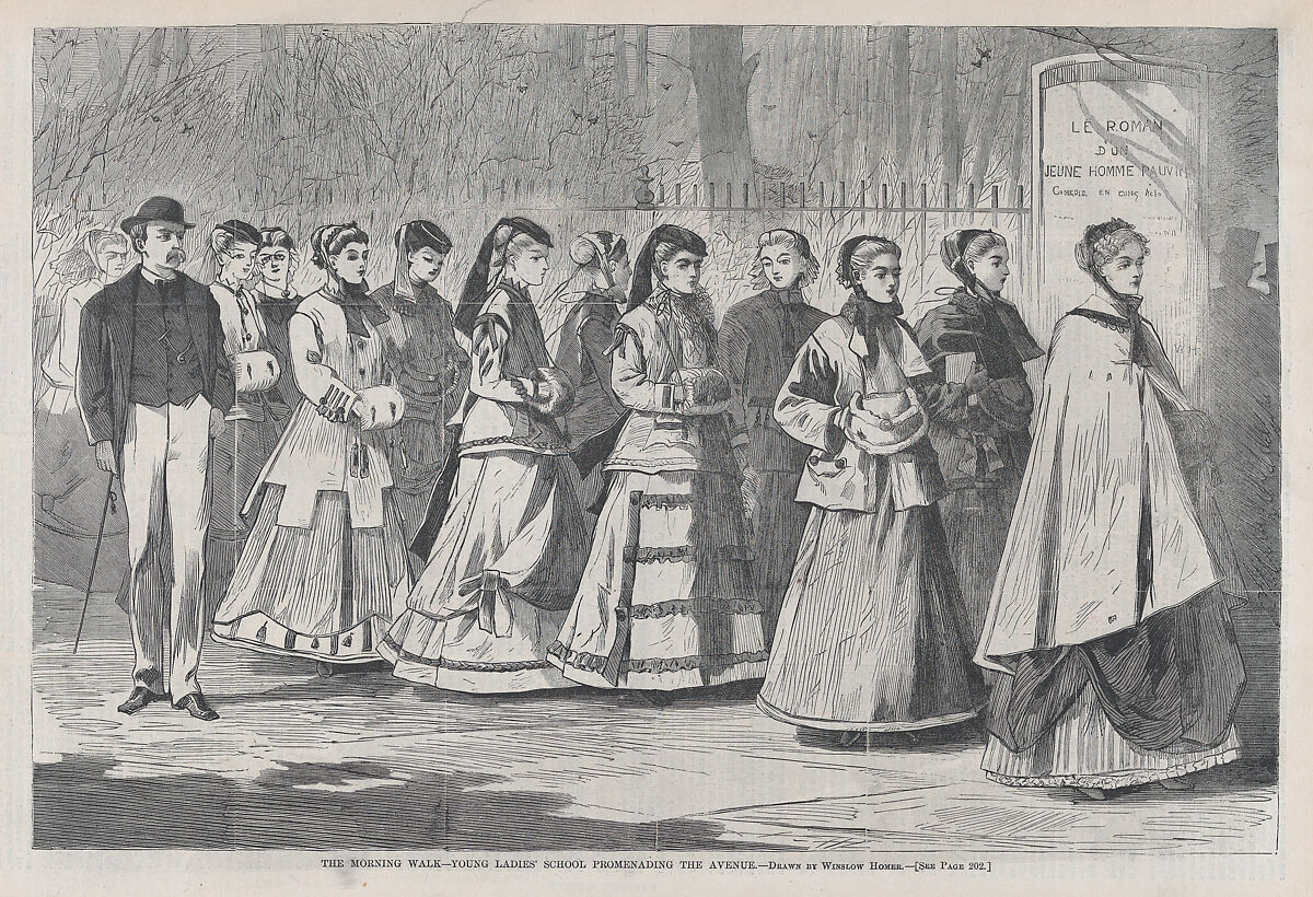 The Morning Walk – The Young Ladies' School Promenading the Avenue (from "Harper's Weekly," Vol. XII), After Winslow Homer (American, Boston, Massachusetts 1836–1910 Prouts Neck, Maine), Wood engraving 