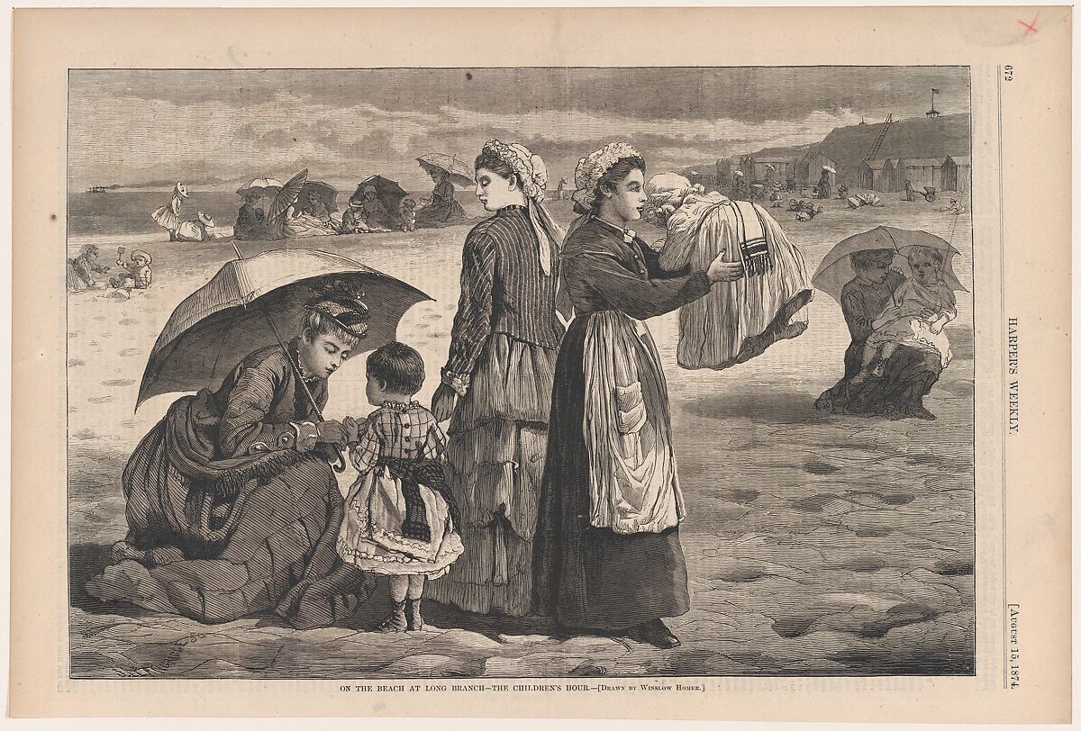 On the Beach at Long Branch – The Children's Hour (from "Harper's Weekly," Vol. XVIII), After Winslow Homer (American, Boston, Massachusetts 1836–1910 Prouts Neck, Maine), Wood engraving 