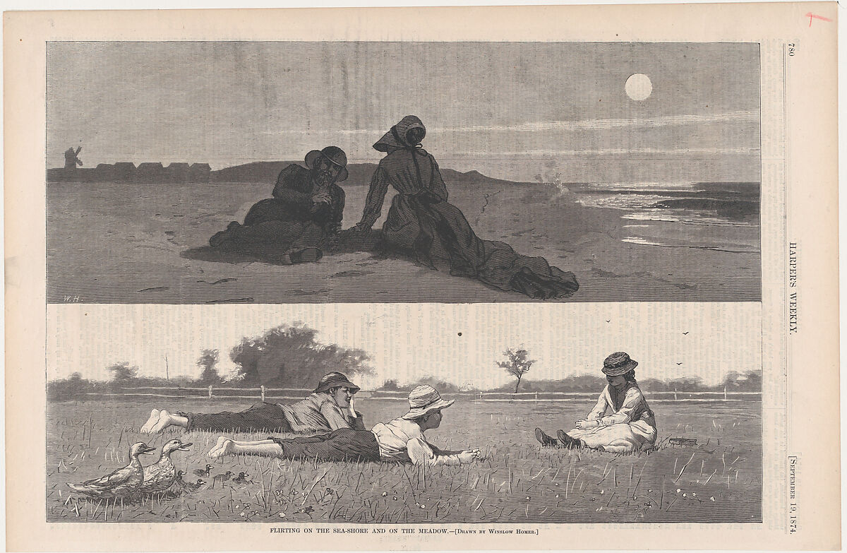 Flirting on the Sea-Shore and on the Meadow (from "Harper's Weekly," Vol. XVIII), After Winslow Homer (American, Boston, Massachusetts 1836–1910 Prouts Neck, Maine), Wood engraving 