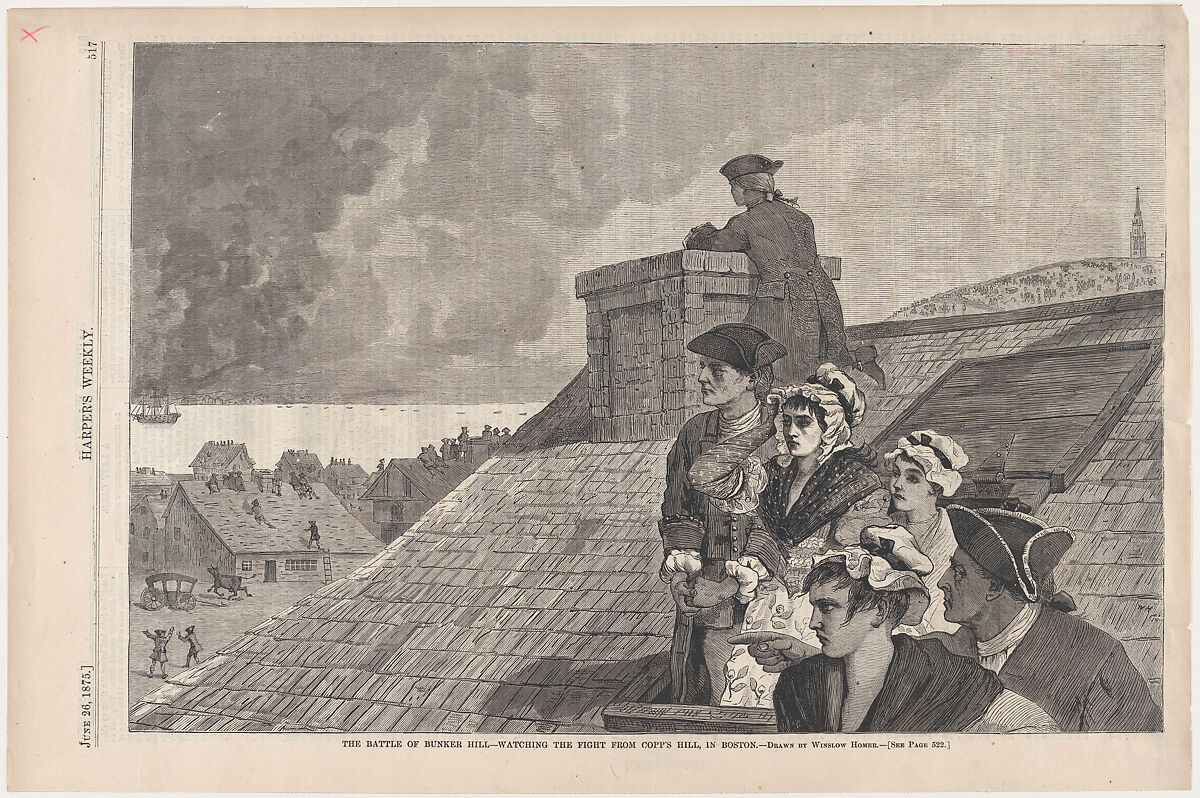 The Battle of Bunker Hill – Watching the Fight from Copp's Hill, in Boston (from "Harper's Weekly," Vol. XIX), After Winslow Homer (American, Boston, Massachusetts 1836–1910 Prouts Neck, Maine), Wood engraving 