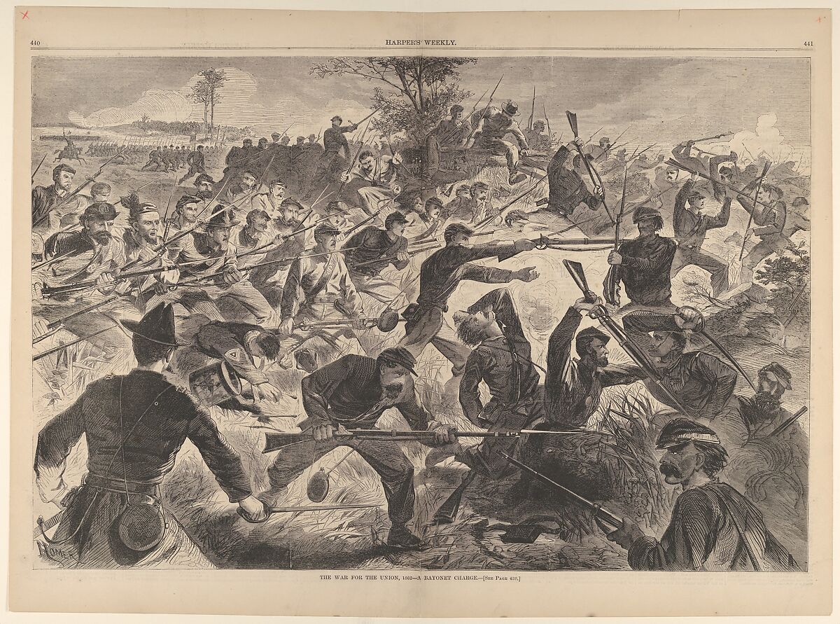 The War for the Union, 1862 – A Bayonet Charge (from "Harper's Weekly," Vol. VII), After Winslow Homer (American, Boston, Massachusetts 1836–1910 Prouts Neck, Maine), Wood engraving 
