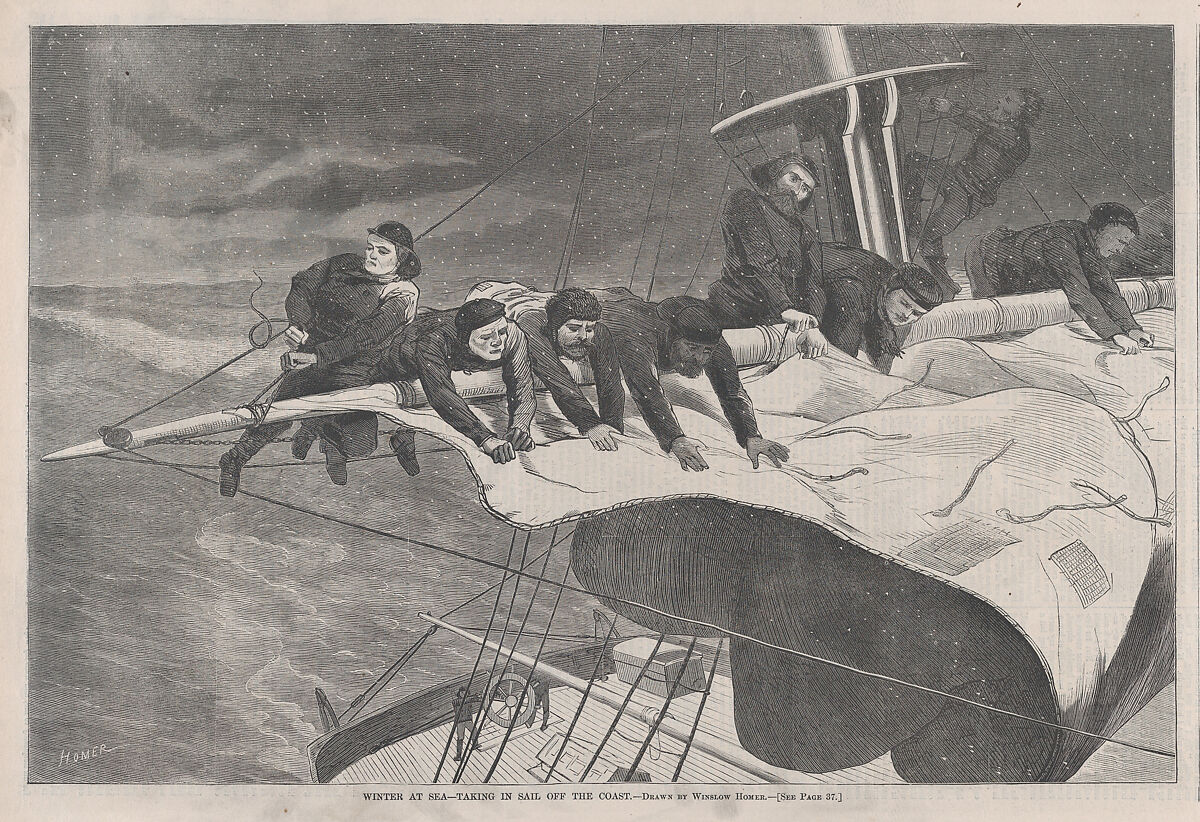 Winter at Sea – Taking in Sail off the Coast (from "Harper's Weekly," Vol. XIII), After Winslow Homer (American, Boston, Massachusetts 1836–1910 Prouts Neck, Maine), Wood engraving 