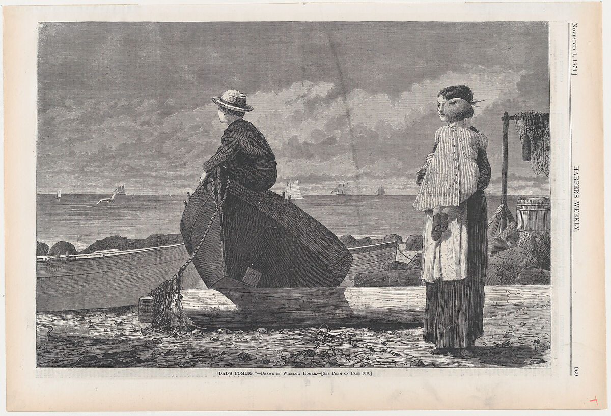 "Dad's Coming!" (from "Harper's Weekly," Vol. XVII), After Winslow Homer (American, Boston, Massachusetts 1836–1910 Prouts Neck, Maine), Wood engraving 