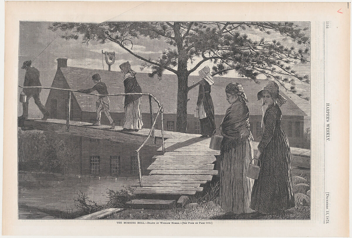 The Morning Bell (from "Harper's Weekly," Vol. XVII), After Winslow Homer (American, Boston, Massachusetts 1836–1910 Prouts Neck, Maine), Wood engraving 