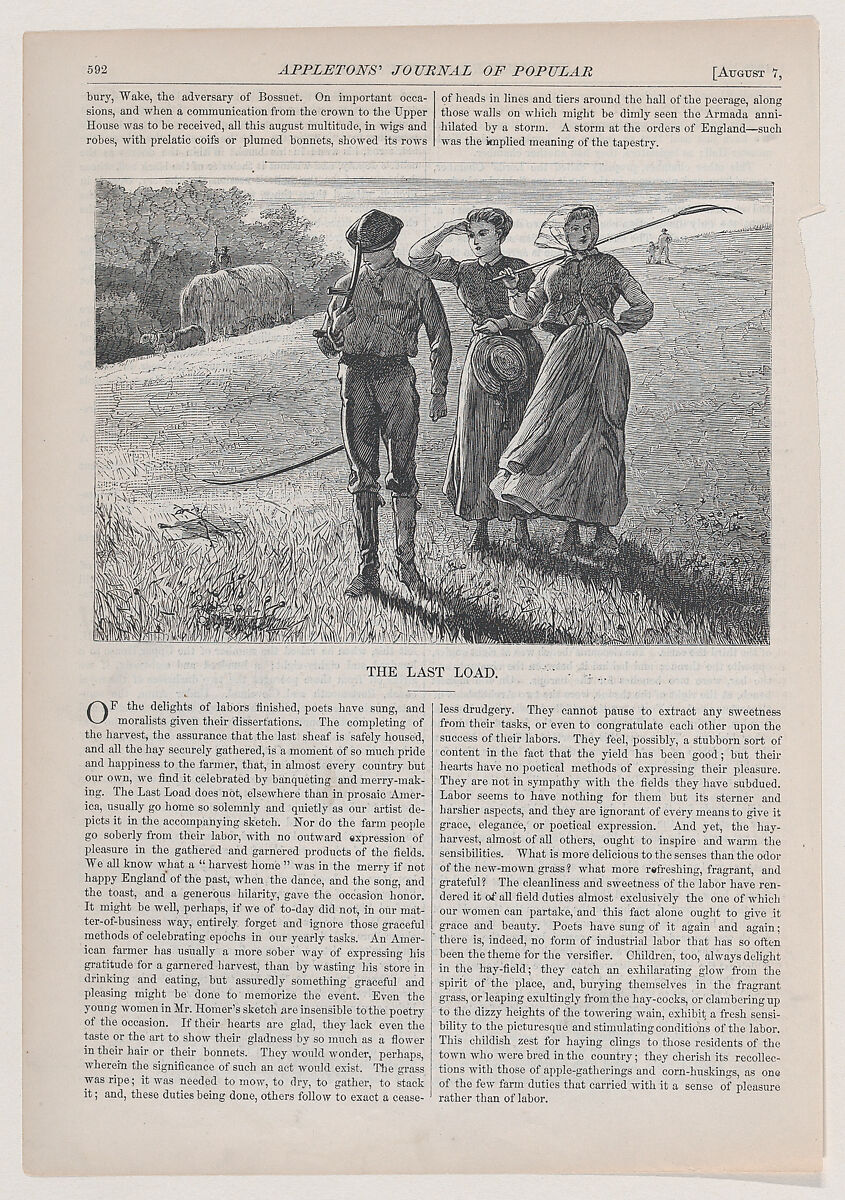 The Last Load (from "Appleton's Journal," Vol. I), After Winslow Homer (American, Boston, Massachusetts 1836–1910 Prouts Neck, Maine), Wood engraving
