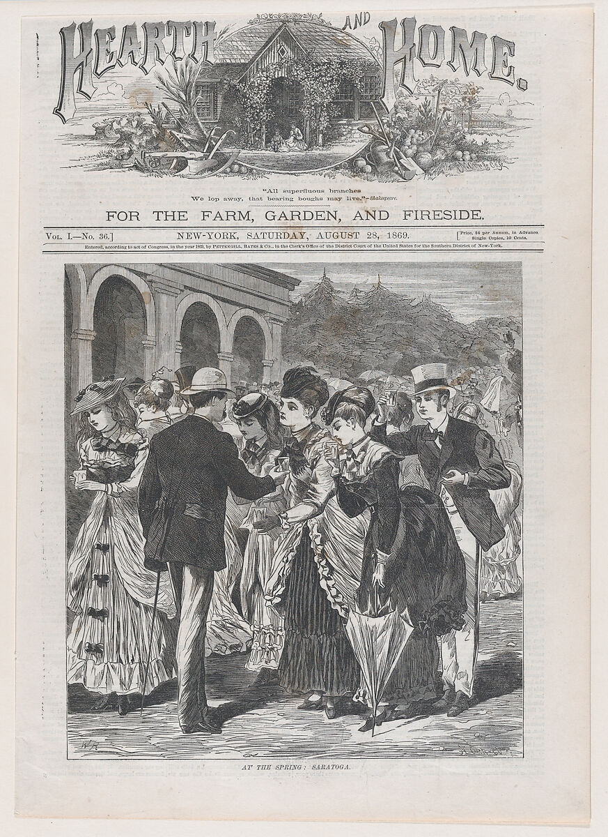 At the Spring: Saratoga (Hearth and Home, Vol. I), After Winslow Homer (American, Boston, Massachusetts 1836–1910 Prouts Neck, Maine), Wood engraving 