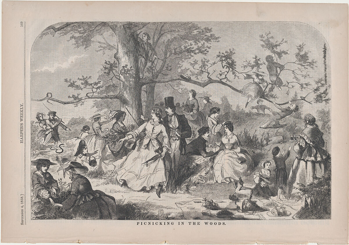 Picnicking in the Woods (from "Harper's Weekly," Vol. II), After Winslow Homer (American, Boston, Massachusetts 1836–1910 Prouts Neck, Maine), Wood engraving 